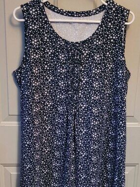 Lands End Cute Navy Blue with White Stars Pullover Dress - Misses Large